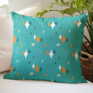 Starburst Mid Century Modern Pattern in Teal Cushion