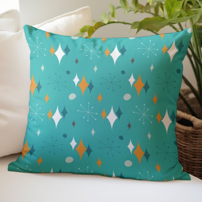 Starburst Mid Century Modern Pattern in Teal Cushion (Creator Uploaded)