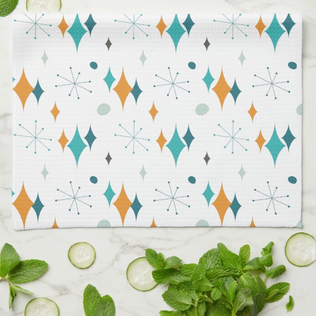 Starburst Mid Century Modern Pattern Tea Towel (Folded)
