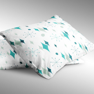Starburst Mid Century Modern Pattern Teal Aqua  Pillowcase