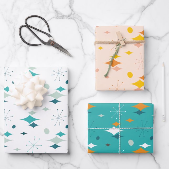 Starburst Mid Century Modern Pattern Wrapping Paper Sheet (Front)