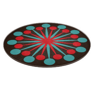Starburst Mid Century Modern Red Turquoise Cutting Board