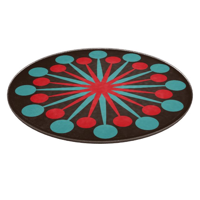 Starburst Mid Century Modern Red Turquoise Cutting Board (Corner)