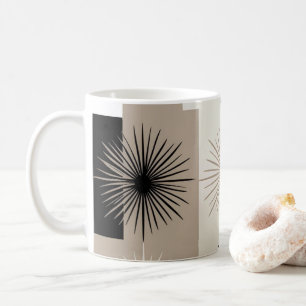 Starburst Minimalist Design Beige White Black Coffee Mug