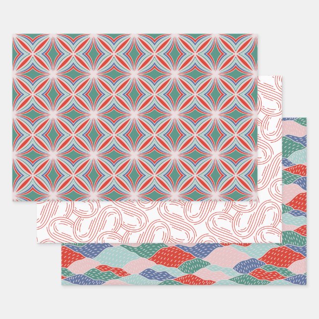 Starburst, mountains, race track S shape Christmas Wrapping Paper Sheet (Set)