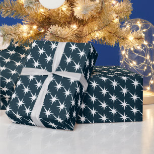 Starburst navy blue and white pattern modern gift wrapping paper