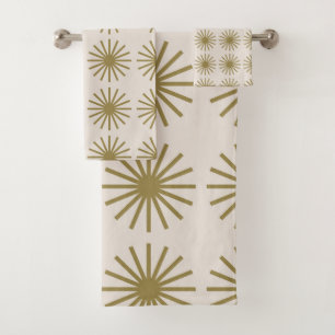 Starburst Pattern Gold & Linen White Bath Towel Set