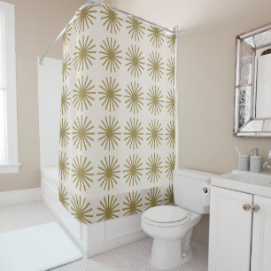 Starburst Pattern Gold & Linen White Shower Curtain