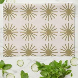 Starburst Pattern Gold & Linen White Tea Towel