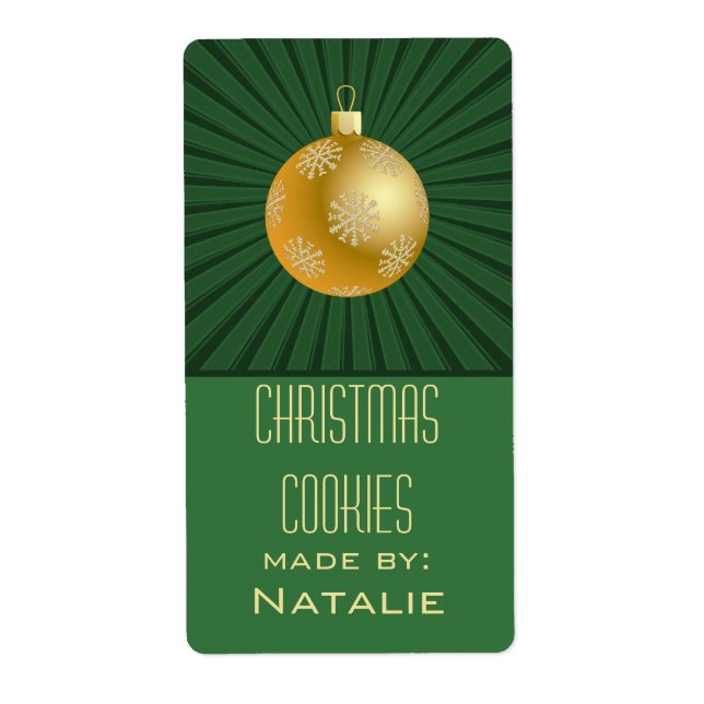 Starburst Stripes Ornament Baking Labels, Green (Front)
