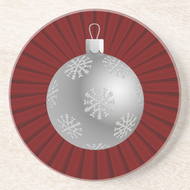 Starburst Stripes Ornament Coaster, Dark Red Coaster (Front)