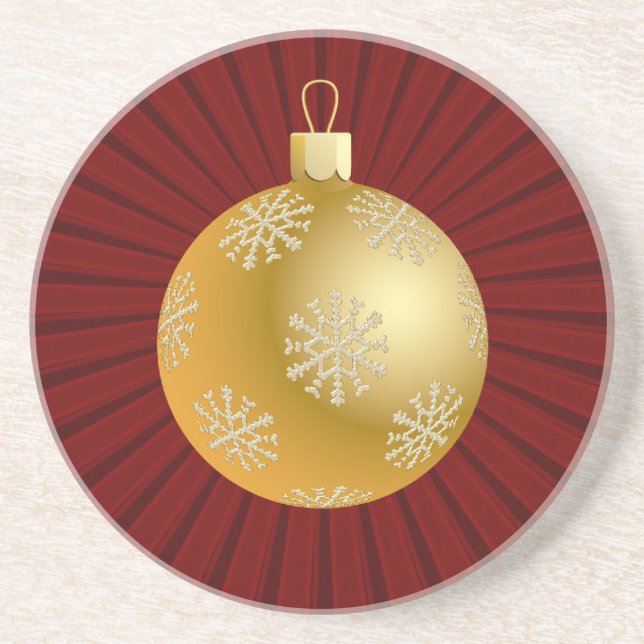 Starburst Stripes Ornament Coaster, Red & Gold Coaster (Front)