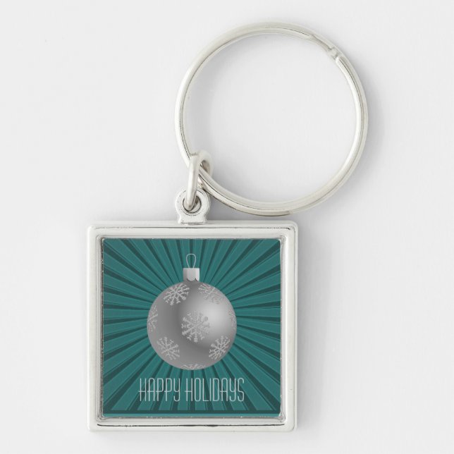 Starburst Stripes Ornament Keychain, Teal Key Ring (Front)