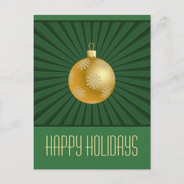 Starburst Stripes Ornament Postcard, Green & Gold Holiday Postcard (Front)