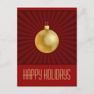 Starburst Stripes Ornament Postcard, Red and Gold Holiday Postcard