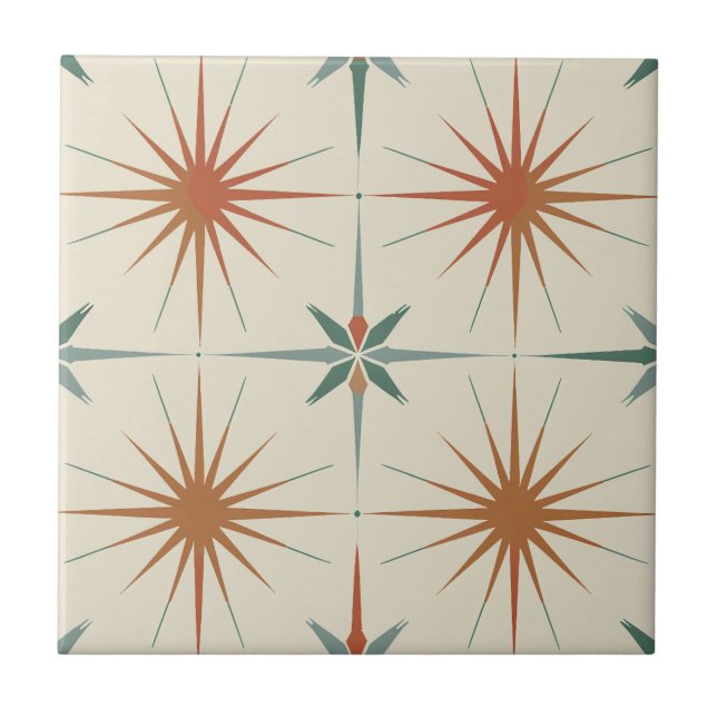Starburst Teal Orange Brown Ceramic Tile (Front)