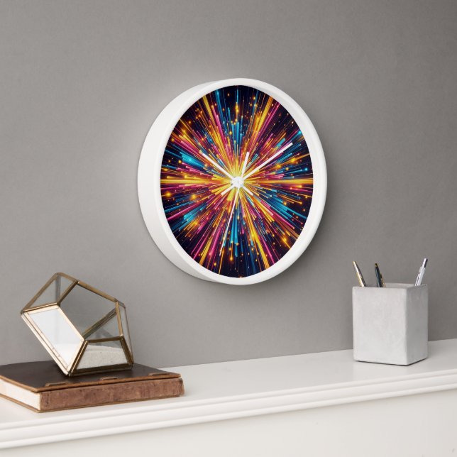 Starburst Wooden White Frame Analog Clock (Office)