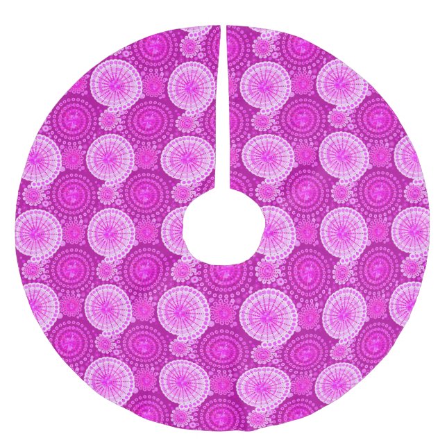 Starbursts and pinwheels, amethyst purple brushed polyester tree skirt (Front)