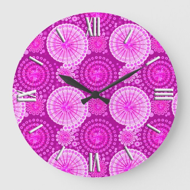 Starbursts and pinwheels, amethyst purple large clock (Front)