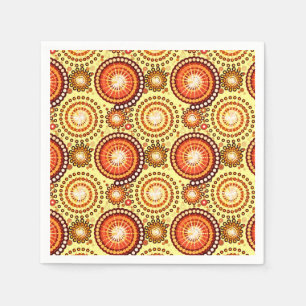 Starbursts and pinwheels, brown and yellow napkin