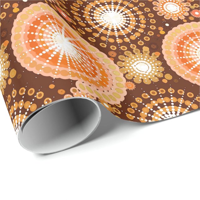 Starbursts and pinwheels, chocolate brown & copper wrapping paper (Roll Corner)