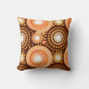 Starbursts and pinwheels, chocolate brown & tan cushion