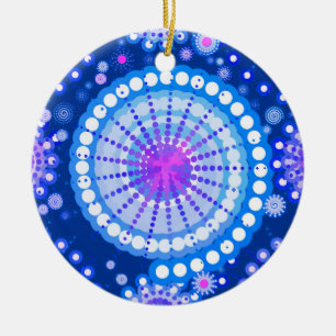 Starbursts and pinwheels, cobalt blue & white ceramic ornament