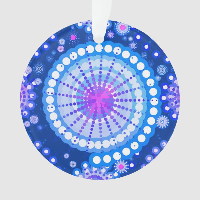 Starbursts and pinwheels, cobalt blue & white ornament (Front)