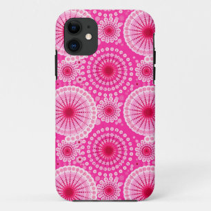 Starbursts and pinwheels, fuchsia pink & maroon iPhone 11 case