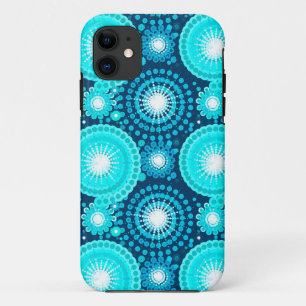 Starbursts and pinwheels, navy and turquoise iPhone 11 case