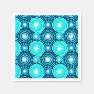 Starbursts and pinwheels, navy and turquoise napkin