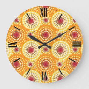 Starbursts and pinwheels, saffron and raisin large clock