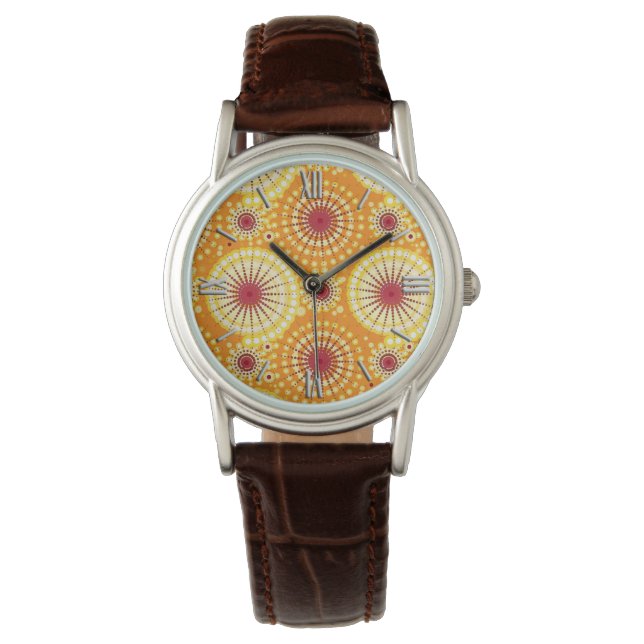 Starbursts and pinwheels, saffron and raisin watch (Front)