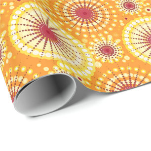 Starbursts and pinwheels, saffron and raisin wrapping paper