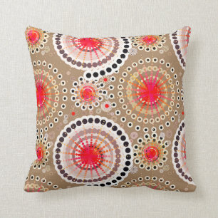 Starbursts and pinwheels, taupe, red, white cushion