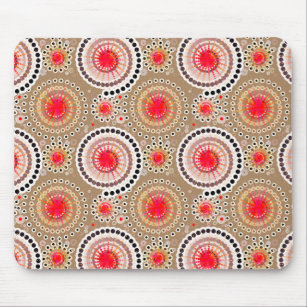Starbursts and pinwheels, taupe, red, white mouse pad
