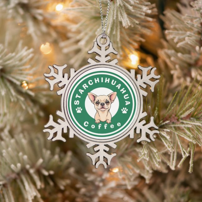 StarChihuahua Coffee Snowflake Pewter Christmas Ornament (Tree)