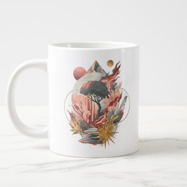Stardust Bloom Over Cosmic Steps Large Coffee Mug (Left)