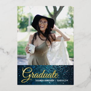 Stardust Blue Foil Photo Graduation Announcement