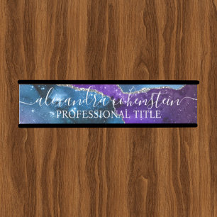 Stardust Blue Purple Marble Agate Office Door Sign