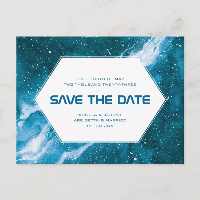 Stardust Cosmic Teal Save the Date Postcard (Front)