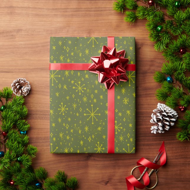 Stardust in Olive Green and Citrine Coordinate Wrapping Paper (Holiday Gift)