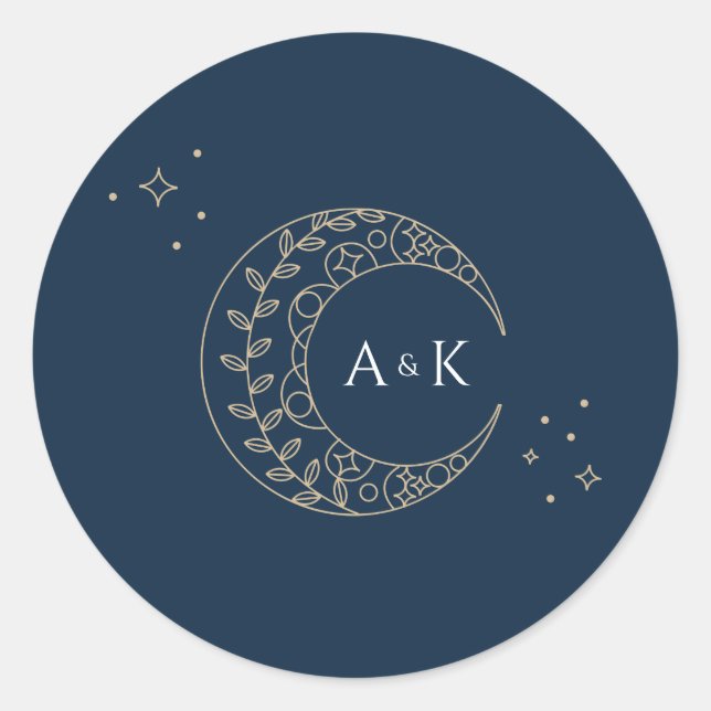 Stardust Monogram Wedding Classic Round Sticker (Front)