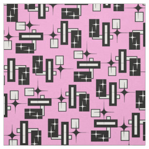 Stardust Retro Geometric Black and White Fabric