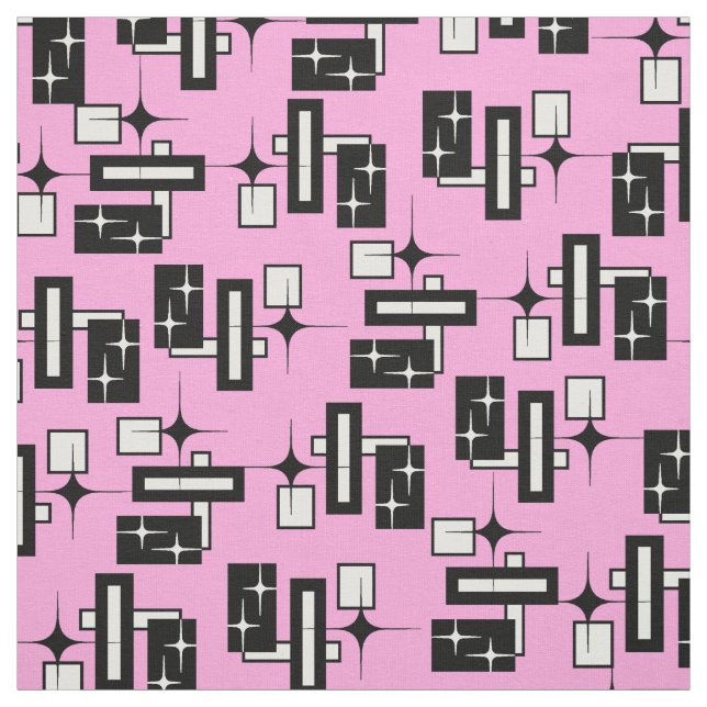 Stardust Retro Geometric Black and White Fabric (Swatch)