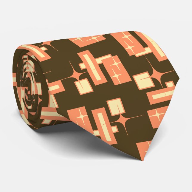 Stardust Retro Geometric Brown Two-sided Tie (Rolled)
