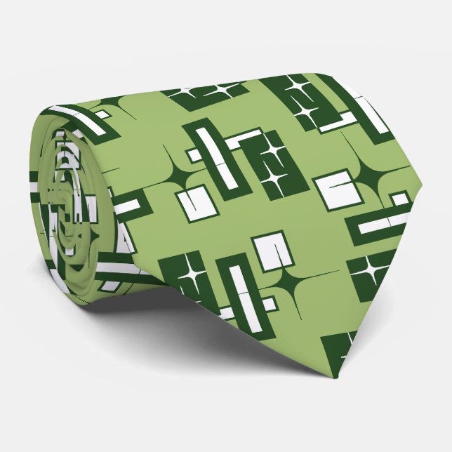 Stardust Retro Geometric Green Two-sided Tie (Rolled)