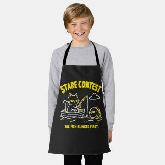 Stare Contest Funny Fishing Cat Yellow Cartoon Apron