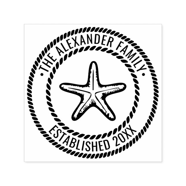 Starfish #2 Family Name Date Estd Rope Frame Self-inking Stamp (Design)