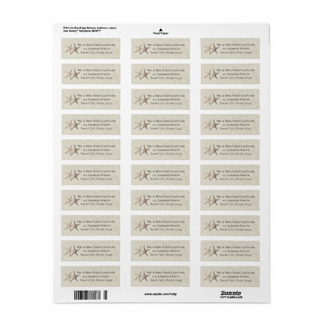 Starfish Address Return Address Label (Full Sheet)
